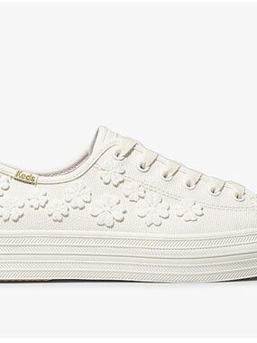 Keds & Kate Spade Triple Decker Floral Embroidered Canvas Sneaker - White